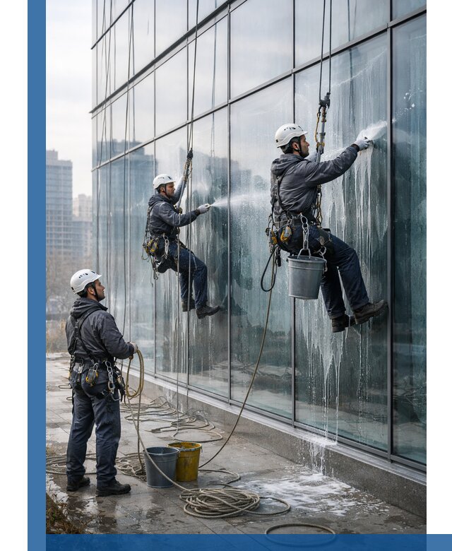 Промышленная мойка панорамных окон на высоте в Ахтубинске