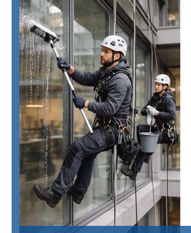 Профессиональная мойка витражей промышленными альпинистами в Ахтубинске