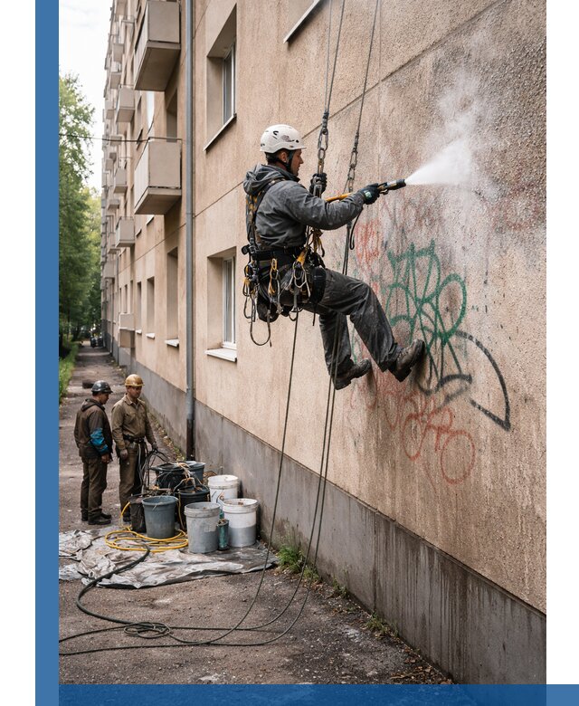 Удаление граффити с фасада в Ахтубинске без следов и повреждений