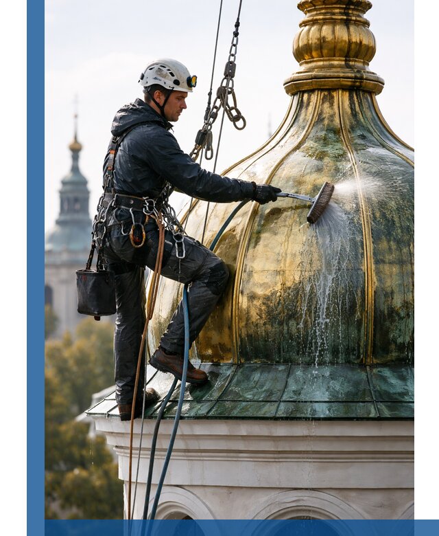 Профессиональная мойка куполов и шпилей высотными альпинистами в Ахтубинске