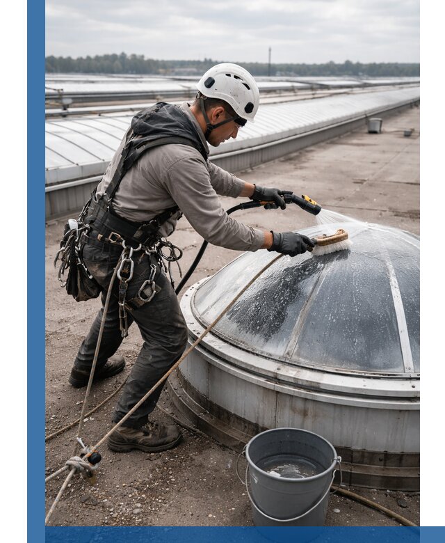 Мойка зенитных фонарей на кровле для промышленных объектов в Ахтубинске