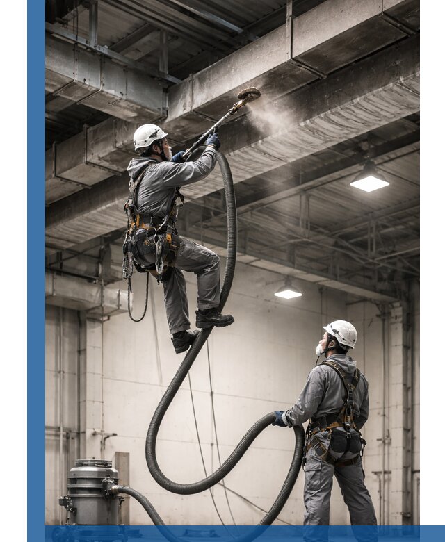 Обеспыливание потолочных конструкций в Ахтубинске промышленным альпинизмом