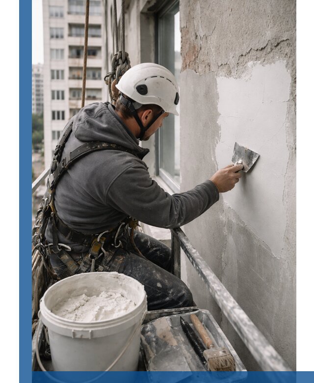 Шпаклевка фасадов на высоте с промальпинистами в Ахтубинске