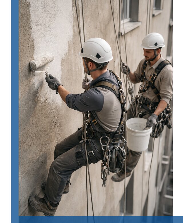 Грунтовка фасада на высоте в Ахтубинске промышленными альпинистами