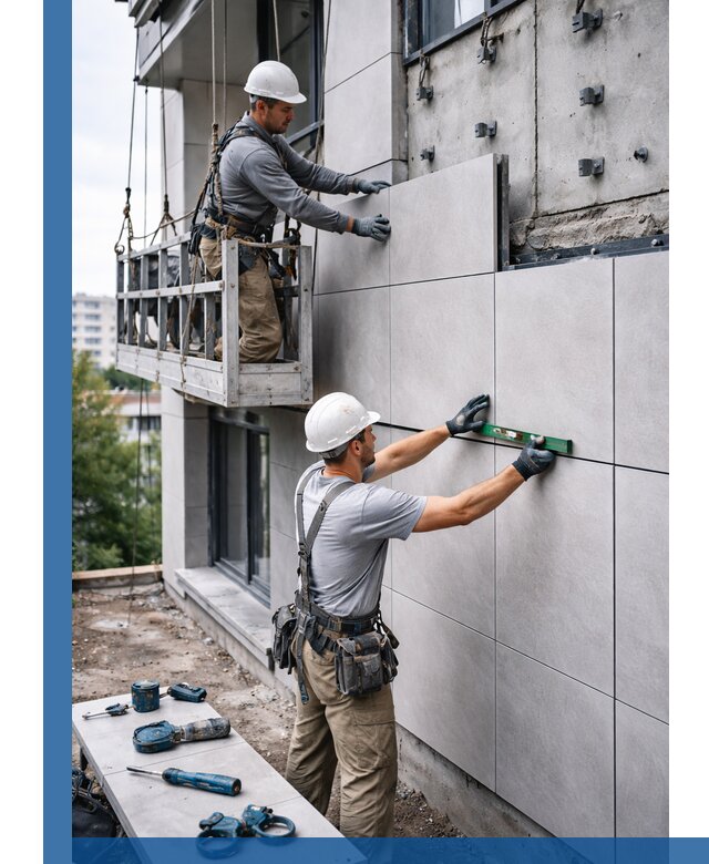 Монтаж керамогранита на фасад в Ахтубинске под ключ с гарантией качества