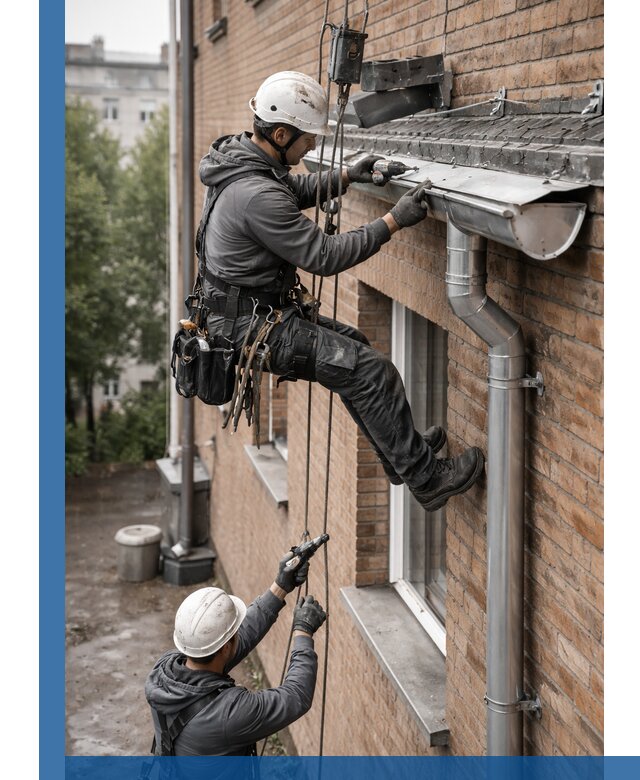 Монтаж водосточной системы на здании в Ахтубинске под ключ