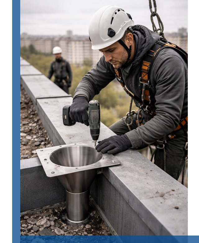 Монтаж водосточных воронок в Ахтубинске для промышленных зданий