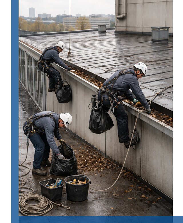 Очистка кровли по периметру в Ахтубинске силами промышленных альпинистов