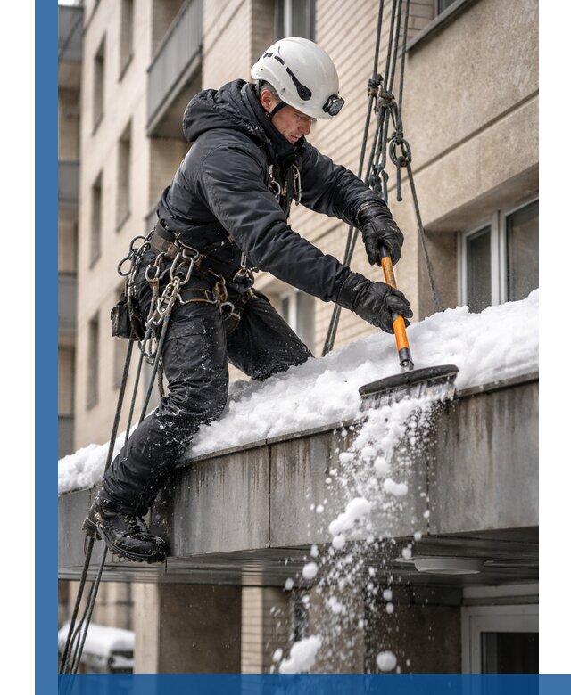 Очистка козырьков от снега в Ахтубинске круглогодично безопасно