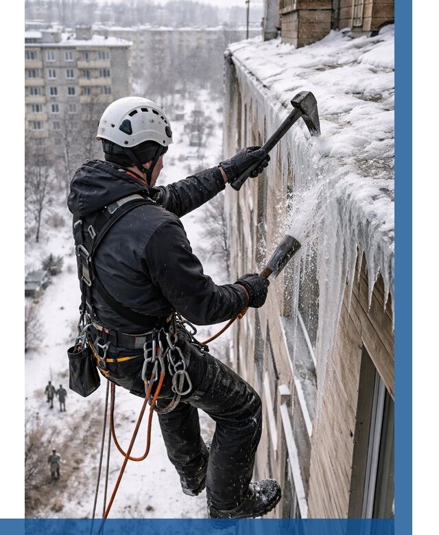 Сбивание сосулек с крыши в Ахтубинске по цене от 4660 р. | ВЫСОТНИК-Хтб