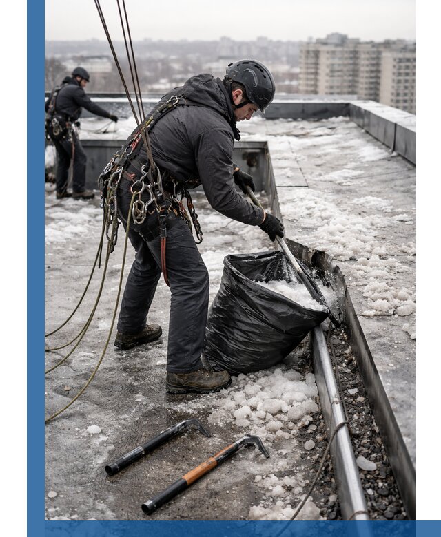 Аварийная очистка кровли в Ахтубинске от промальпинистов