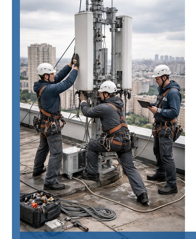 Монтаж антенн связи на крыше в Ахтубинске с вводом в эксплуатацию