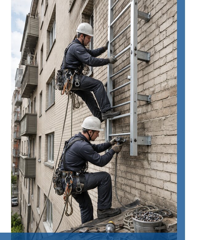 Монтаж пожарной лестницы в Ахтубинске от 25888 р заказать у ВЫСОТНИК-Хтб