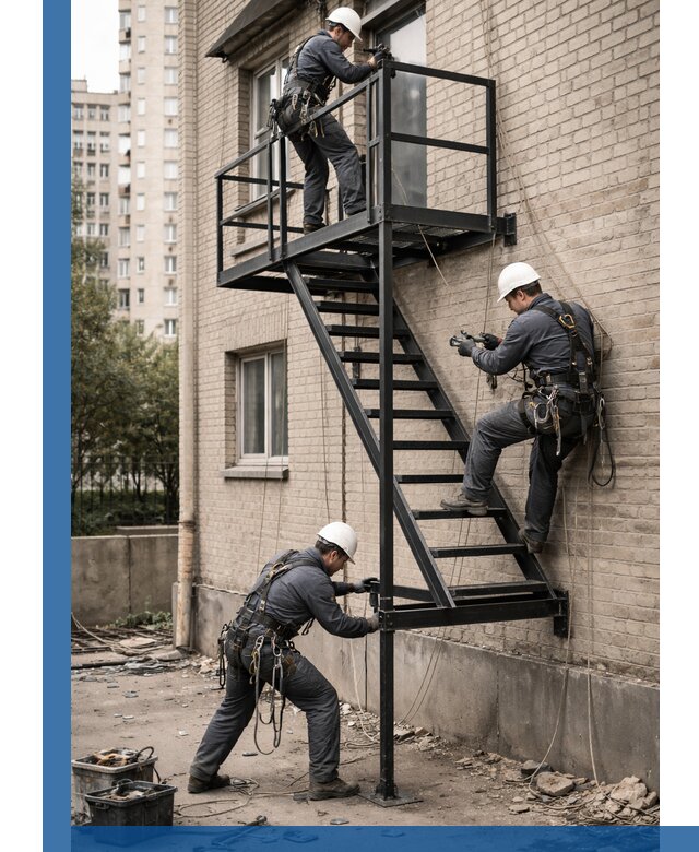 Монтаж пожарной лестницы в Ахтубинске, установка и крепление