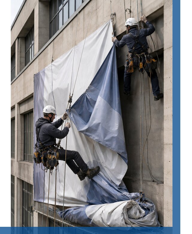 Демонтаж баннеров с фасада в Ахтубинске от 4660 р. | ВЫСОТНИК-Хтб