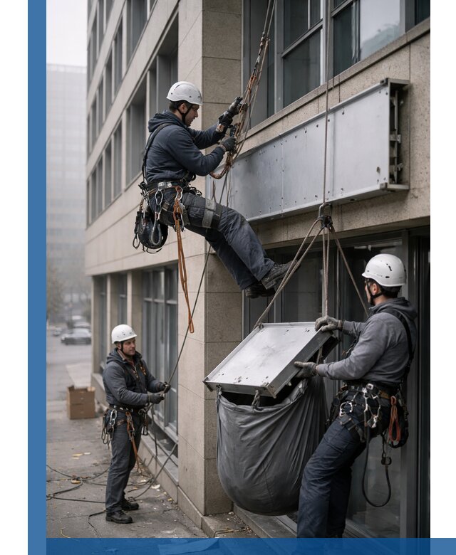 Демонтаж рекламной вывески с высотными работами в Ахтубинске