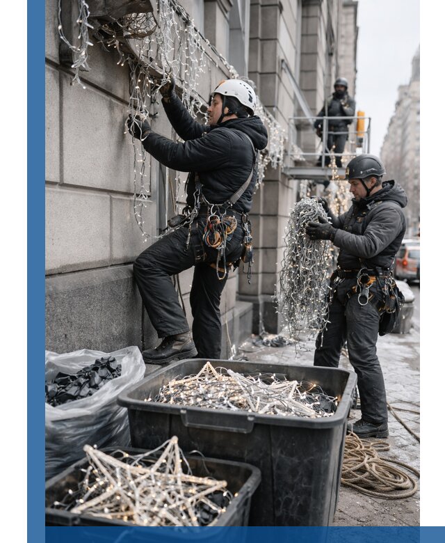 Демонтаж новогоднего оформления и гирлянд в Ахтубинске