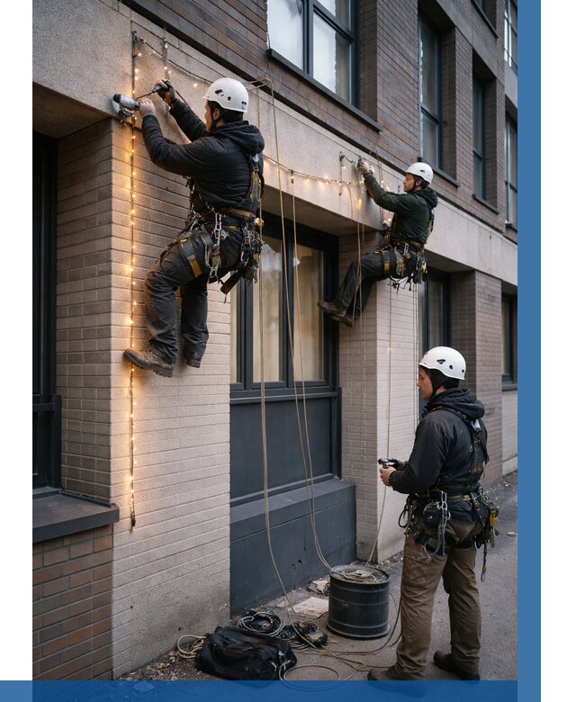 Монтаж гирлянд на фасаде в Ахтубинске от 3624 р. | ВЫСОТНИК-Хтб