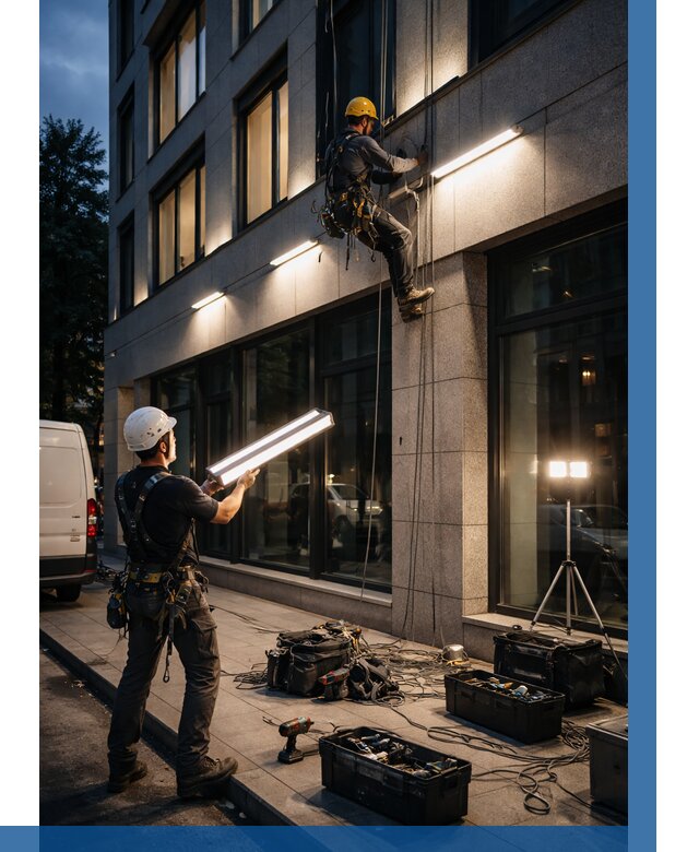 Монтаж архитектурной подсветки здания в Ахтубинске от 2589 р.|ВЫСОТНИК-Хтб