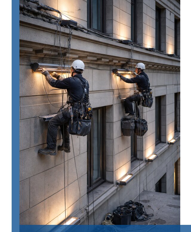 Монтаж архитектурной подсветки фасадов зданий в Ахтубинске