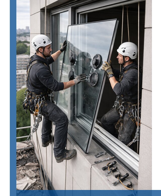 Замена стеклопакетов на высоте с промышленными альпинистами в Ахтубинске