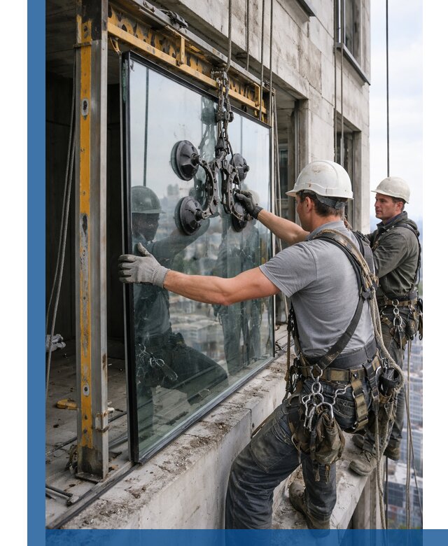 Монтаж стеклопакетов на высоте в Ахтубинске с промышленным альпинизмом