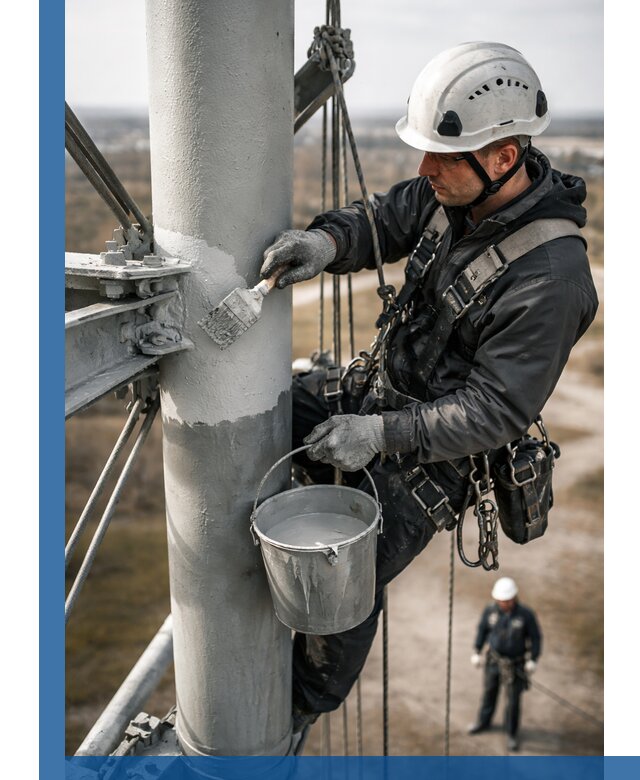 Покраска мачт связи в Ахтубинске промышленными альпинистами