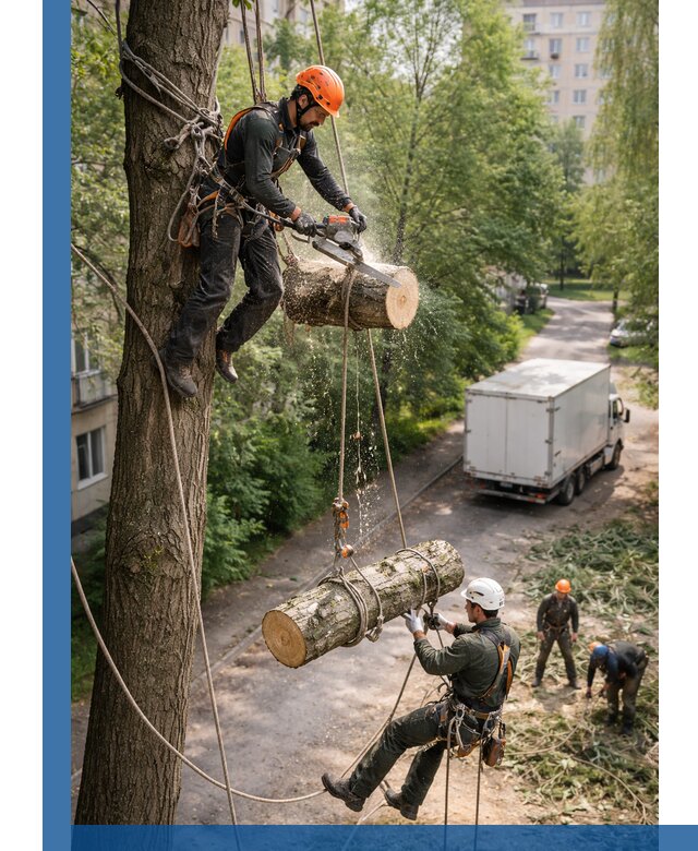 Спил деревьев альпинистами в Ахтубинске, безопасно и без повреждений
