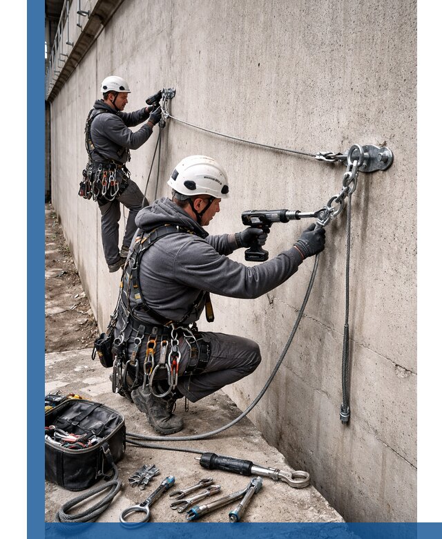 Монтаж анкерных линий высотной безопасности в Ахтубинске